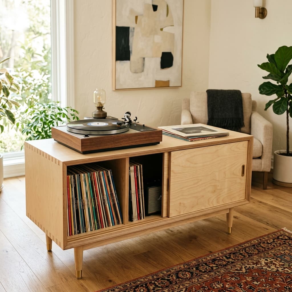 Plywood Record Console — Natural Birch