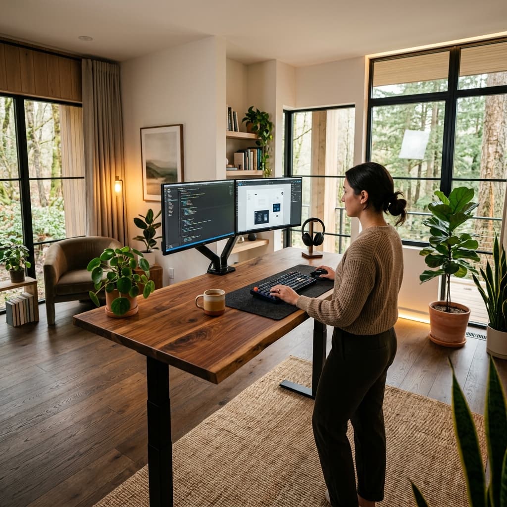 Premium standing desk in a modern home office